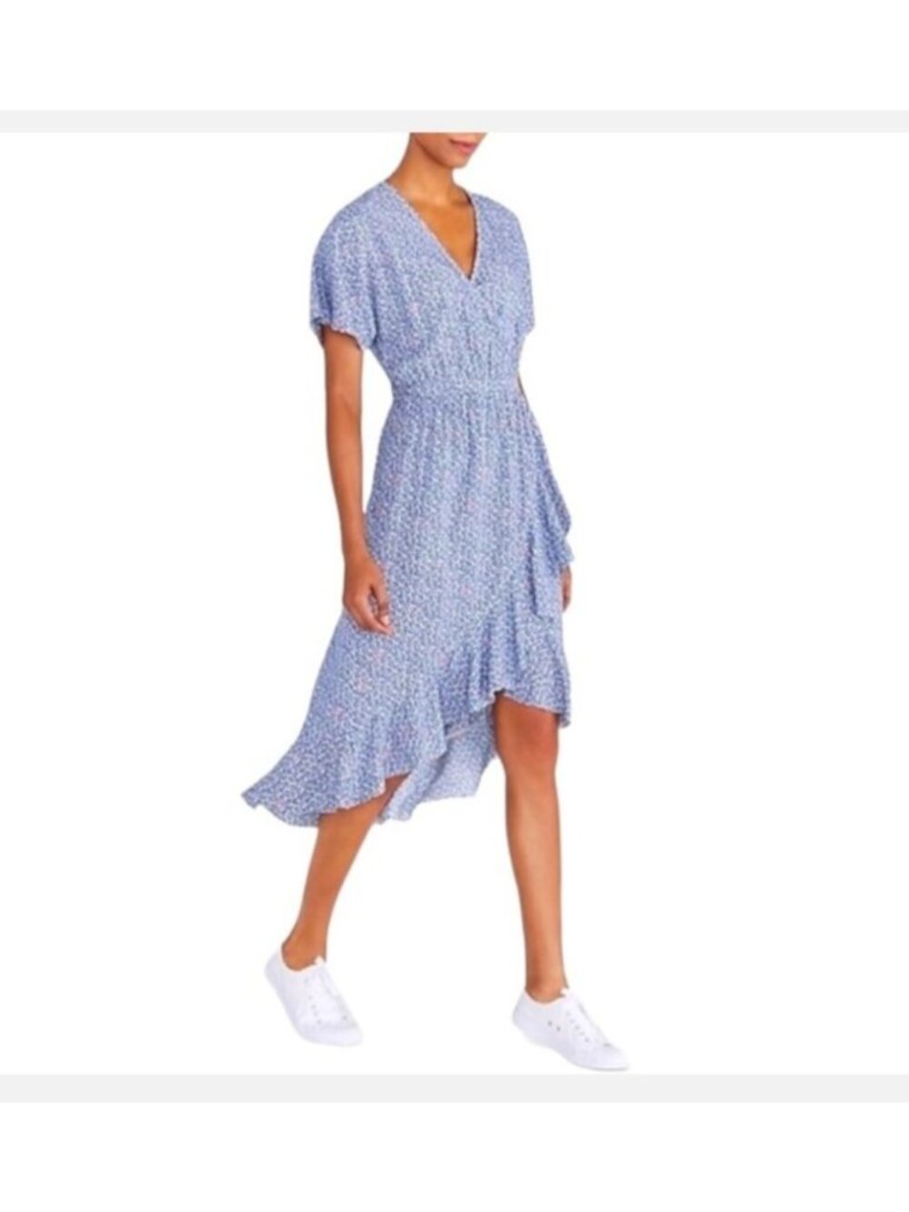 J. Crew Mercantile‎ Floral Ruffle Hem Dress Small Blue Pink High Low Cottagecore